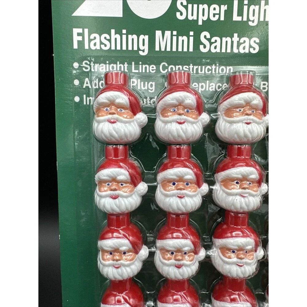 20 Super Bright Flashing Santa Head Lights Set New in Package Indoor/Outdoor